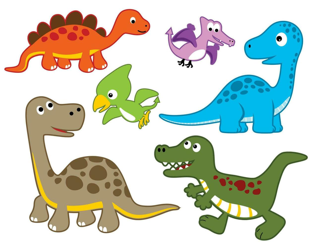 conjunto de gracioso vistoso dinosaurios dibujos animados vector
