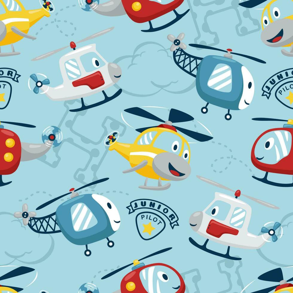 Seamless pattern vector of funny helicopters cartoon