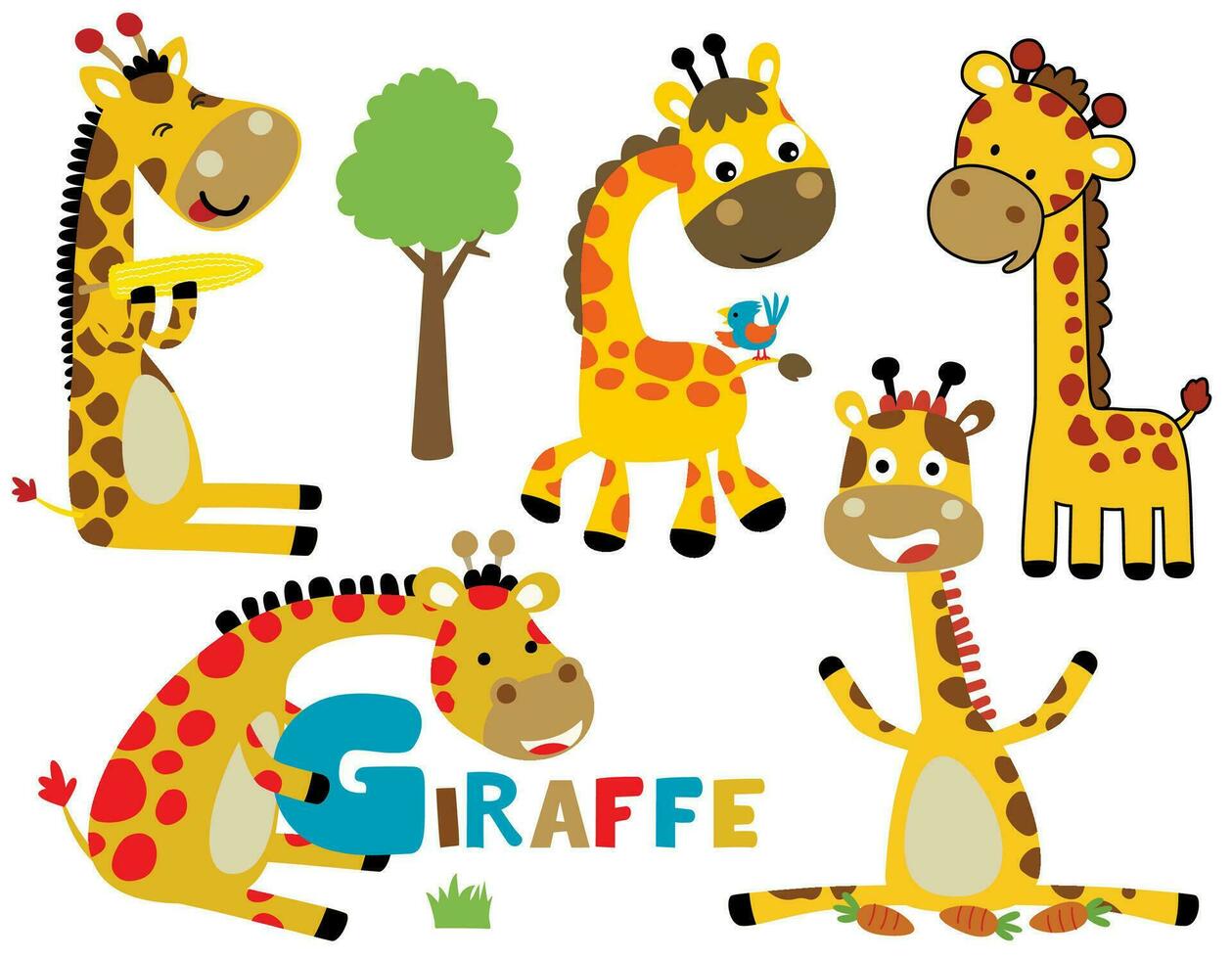 Group of funny giraffe cartoon in different activities vector
