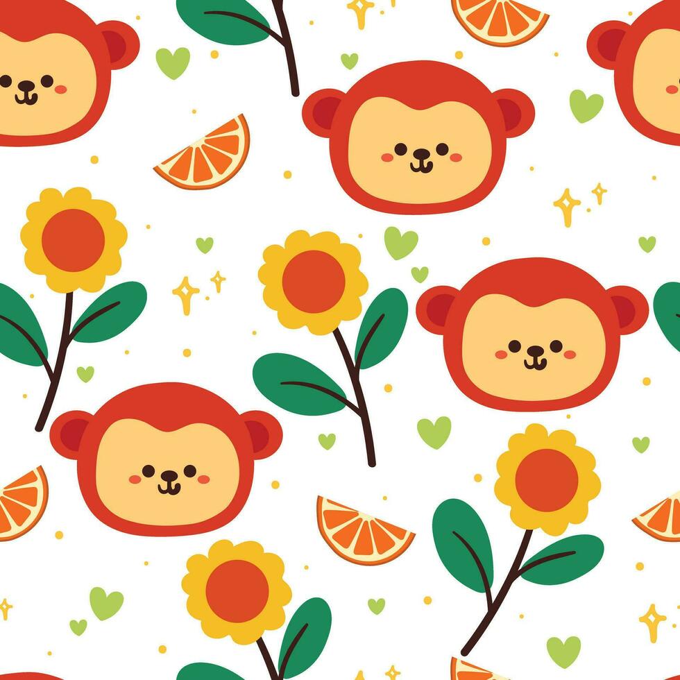 seamless pattern cartoon monkey and flower. cute animal wallpaper for textile, gift wrap paper vector