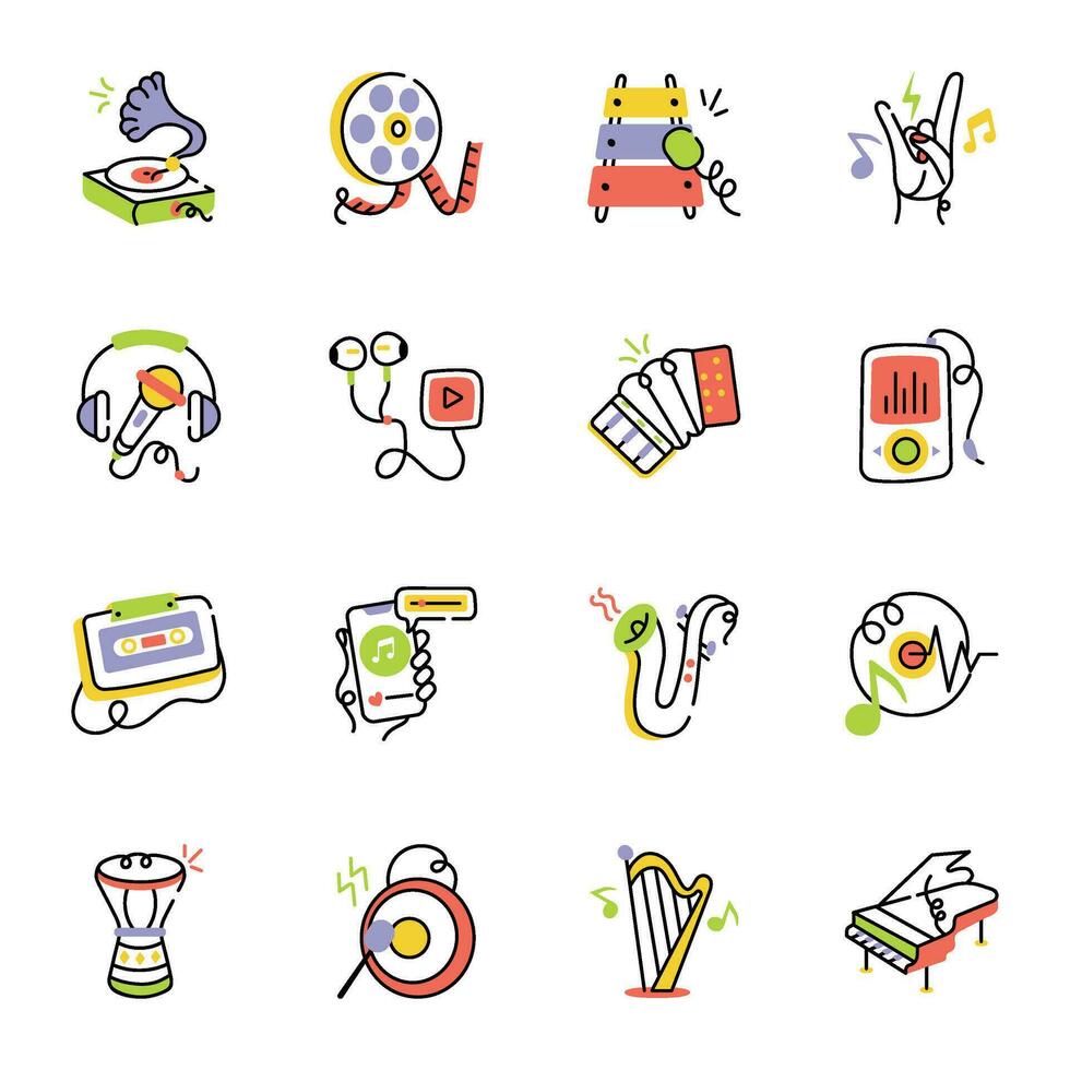 Pack of Music Players Drawing Icons vector