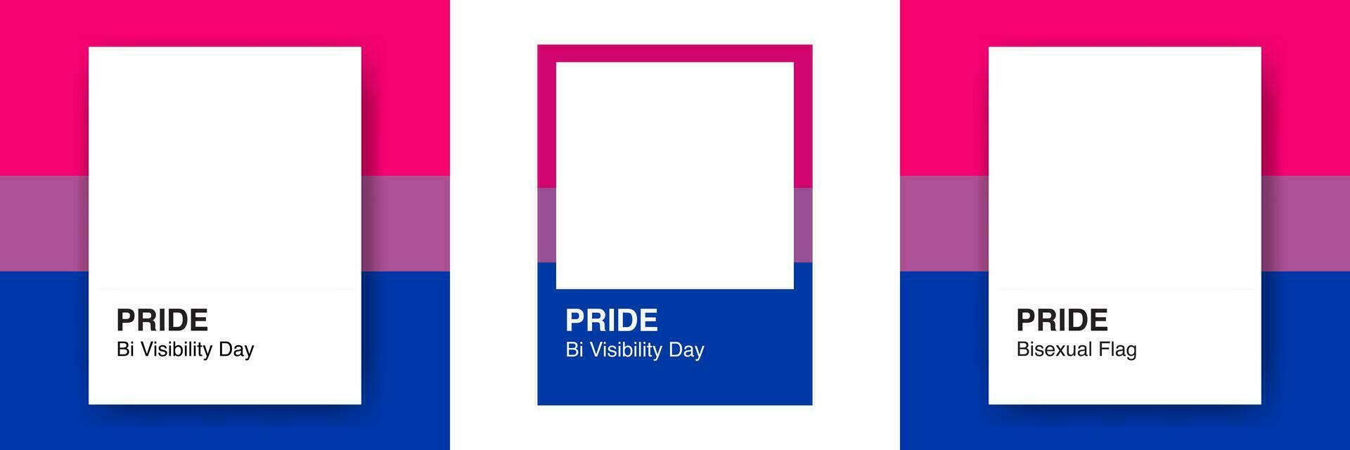 conjunto de bi visibilidad marcos y diseños en instante película concepto en bisexual bandera colores. para foto marcos, diseño fronteras, invitaciones, tarjetas, carteles, huellas dactilares, pegatinas editable vector Arte.