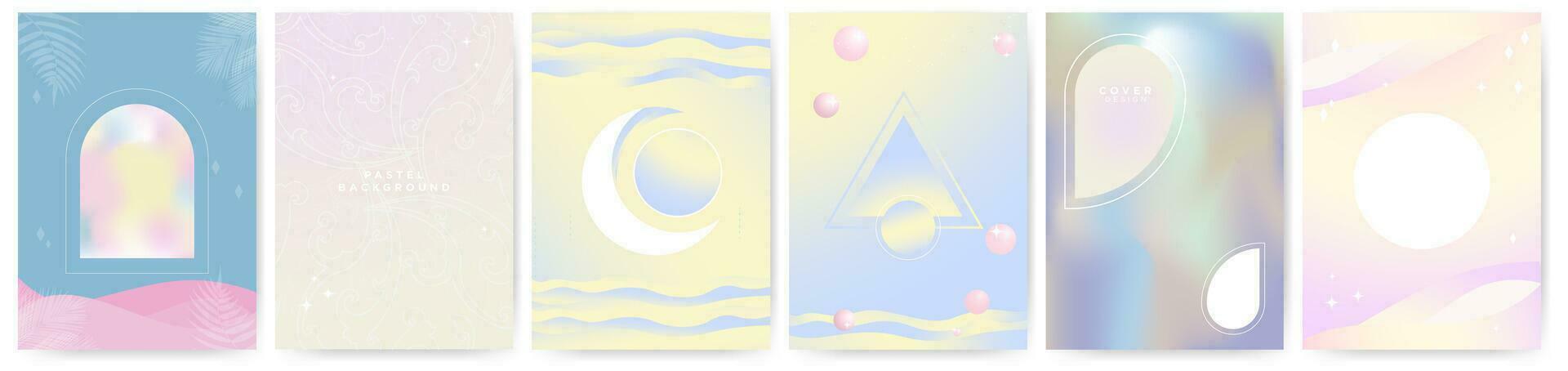 colección de pastel póster antecedentes y plantillas con blanco geométrico formas para Copiar espacio. líquido pastel gradientes, pastel ondas, creciente Luna. vector ilustración. eps 10