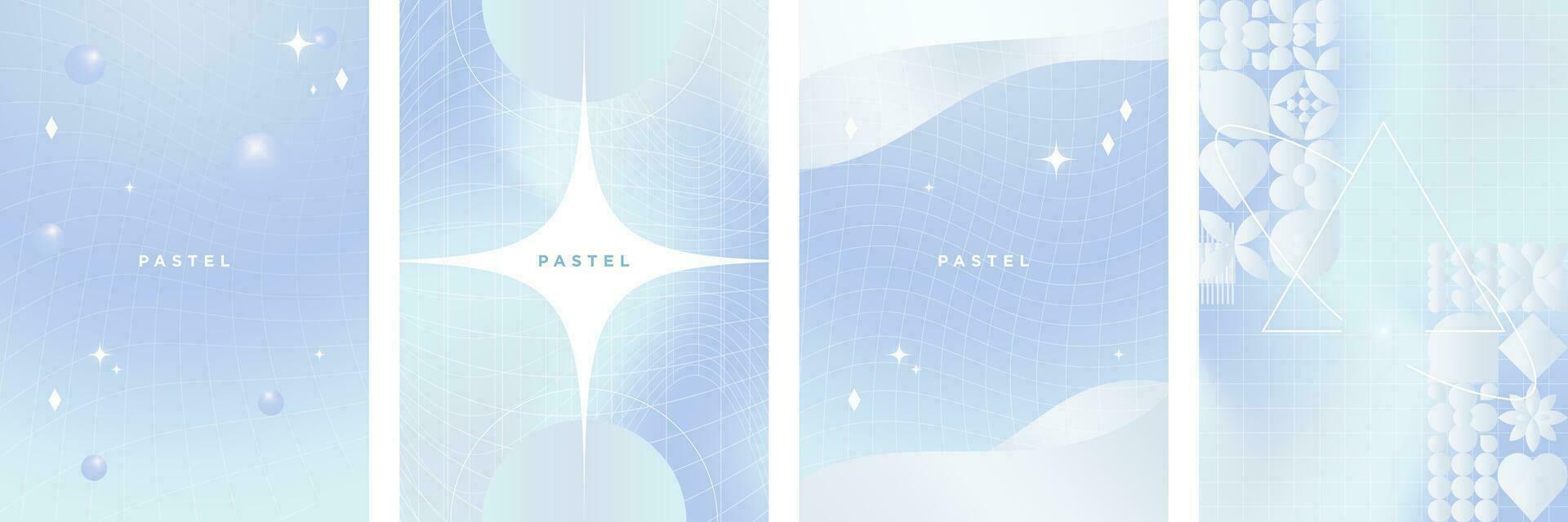 Set of futuristic liquid gradient backgrounds. Blue pastel geometric templates. Editable Vector Illustrations. EPS 10.