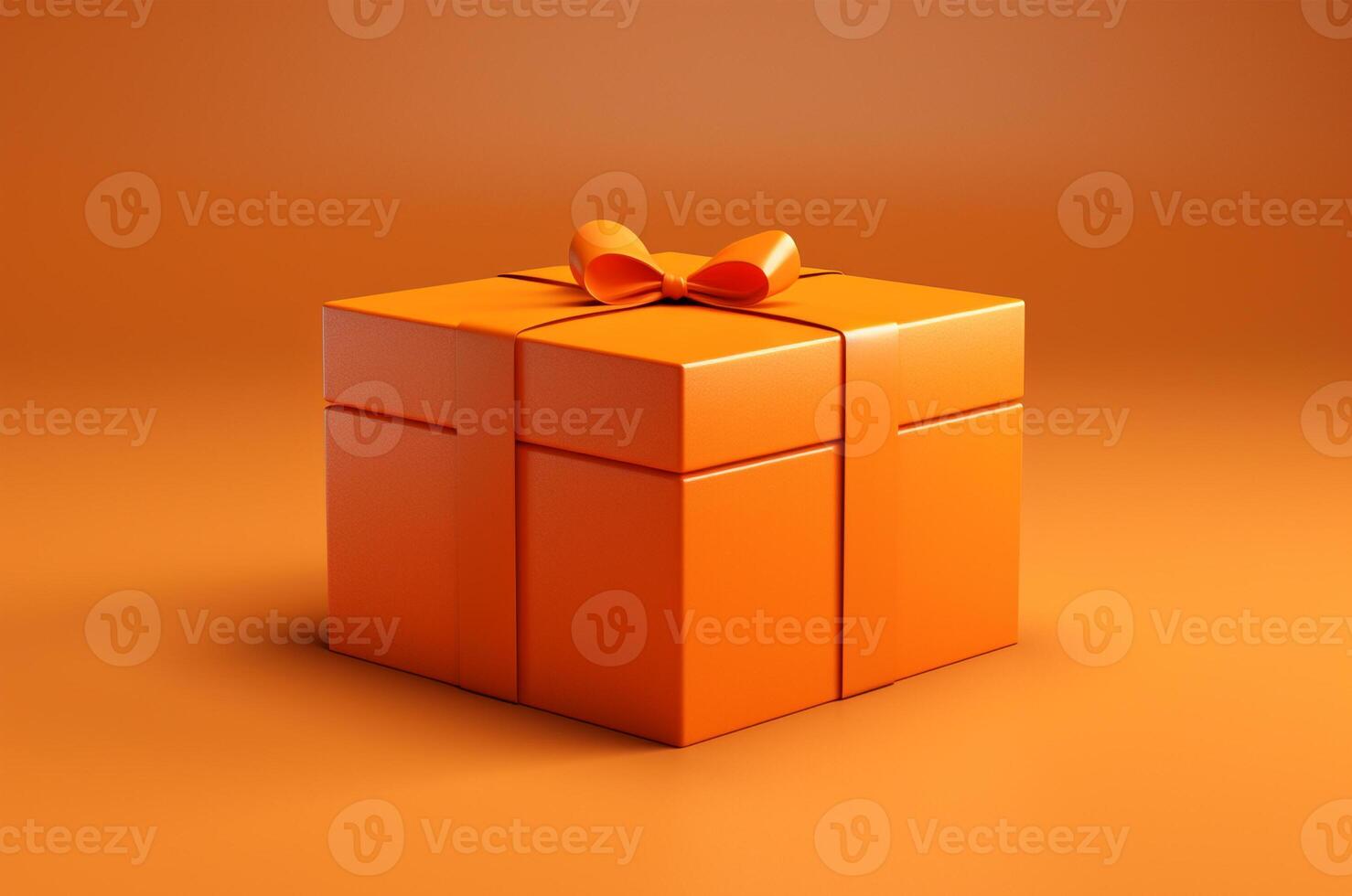 Mockup orange box with bow on orange background. Generative AI photo