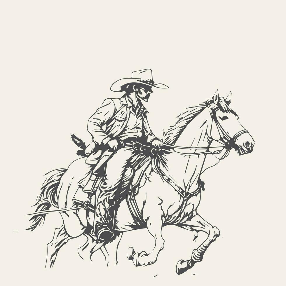 Rodeo western cowboy vintage hand drawn artwork vector