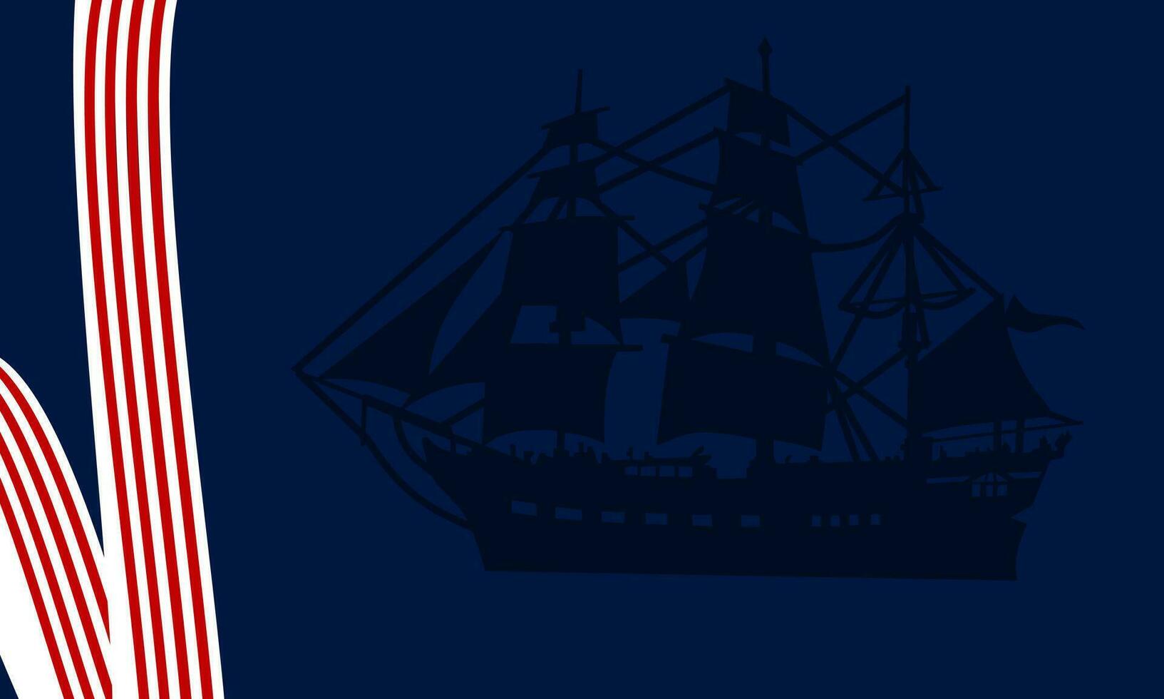 Columbus day usa background. Silhouette of ship and stripes. Vector illustration