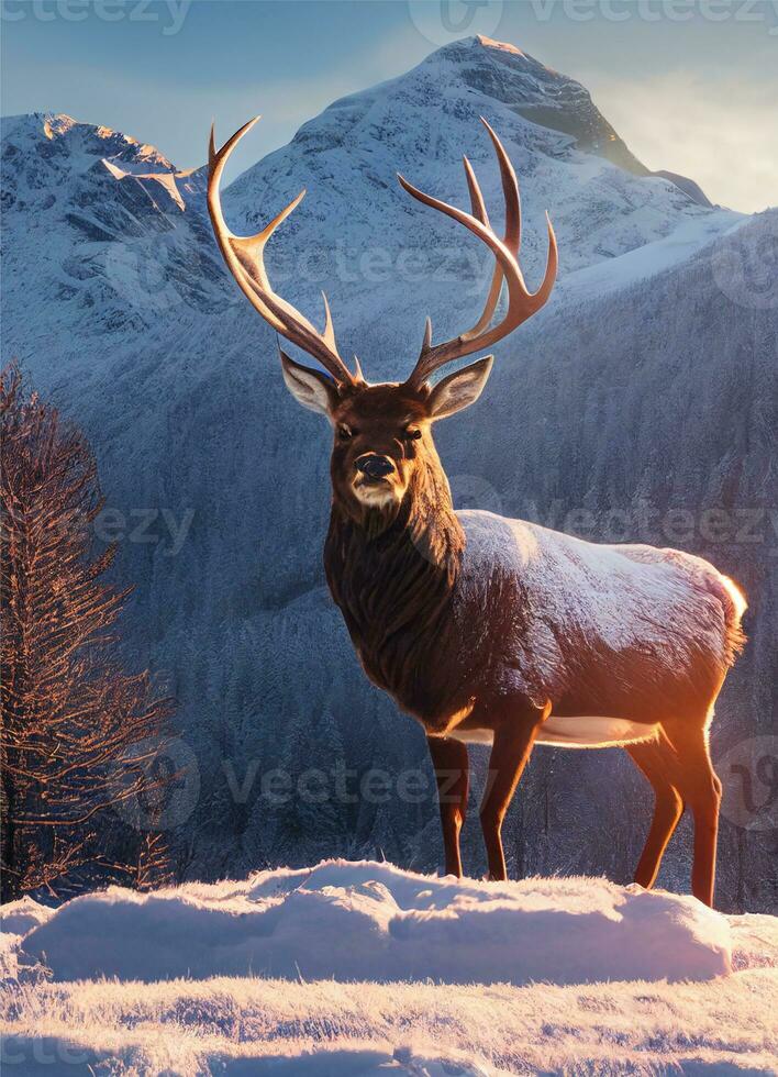 deer in the mountains. AI generative photo