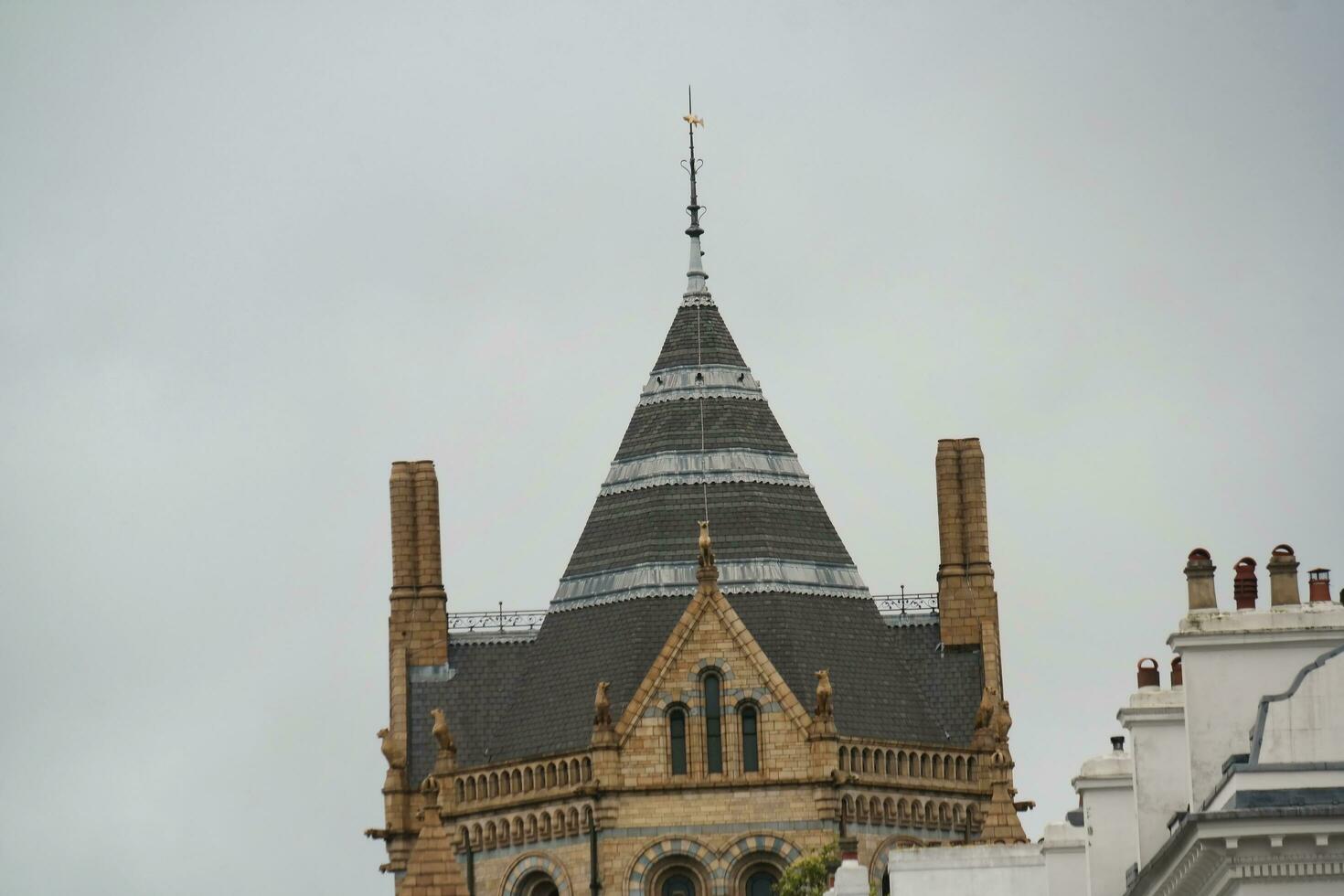 Low Angle View of Central London city's Road and Building During Cloudy Day with Rain over England United Kingdom, Great Britain. Image Was Captured on August 2nd, 2023 photo