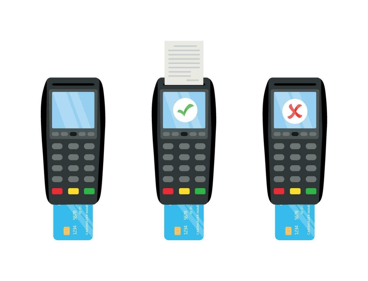 Concept of approved and refused credit card payment POS terminal vector