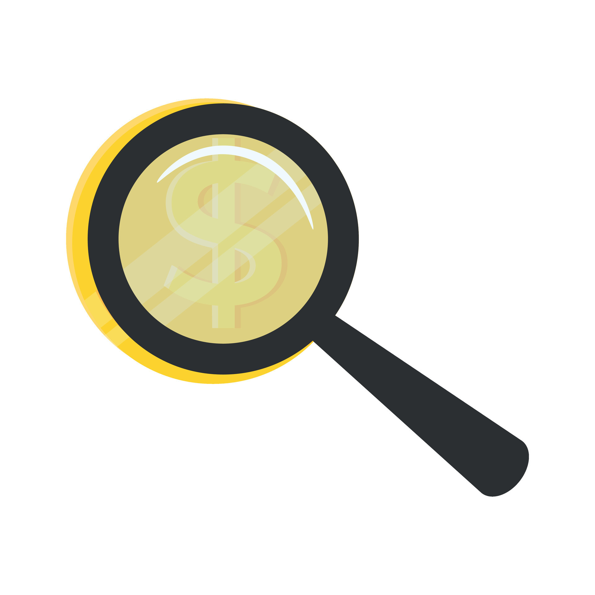 Magnifying glass and gold coin 27428240 Vector Art at Vecteezy