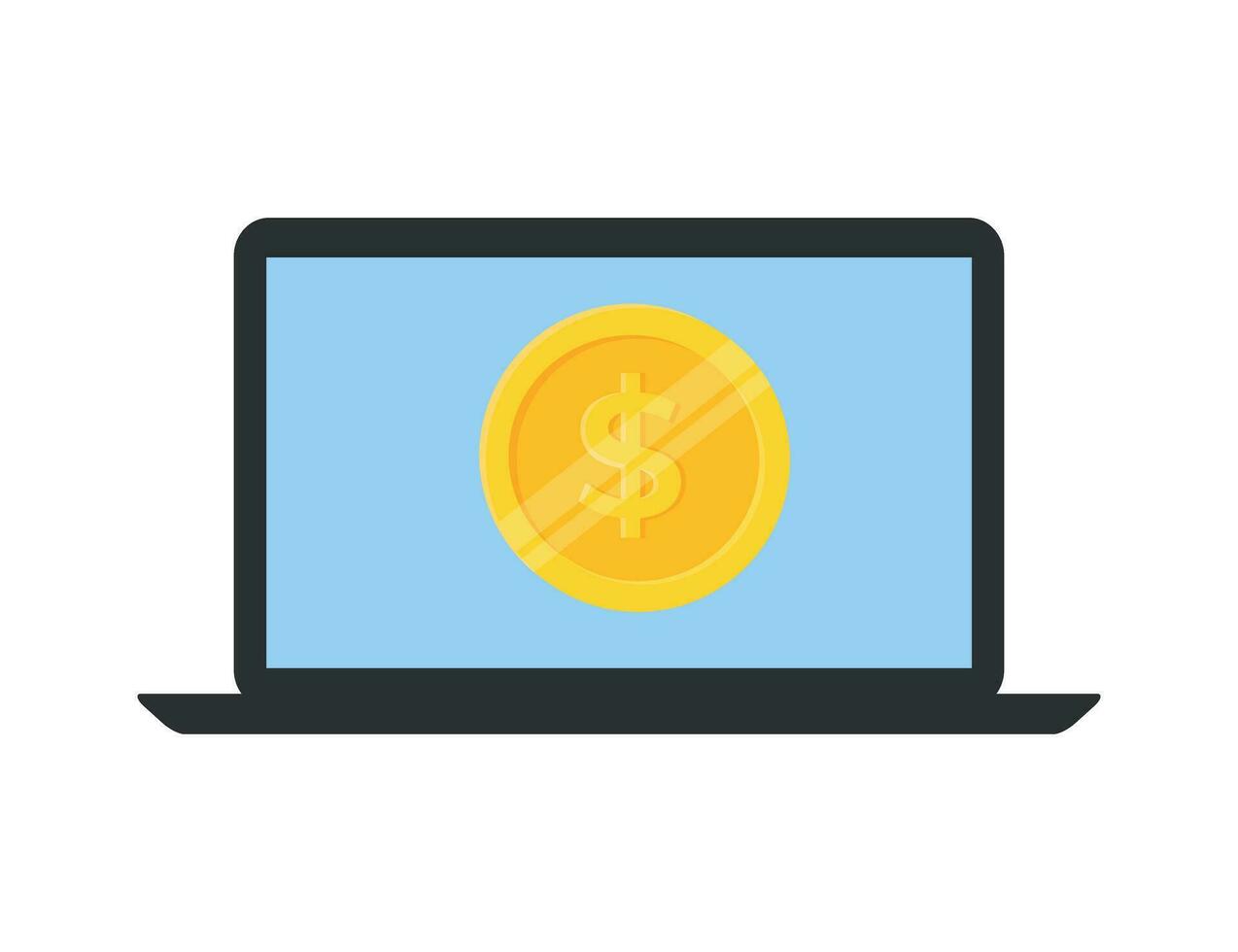 Gold coin on laptop screen vector