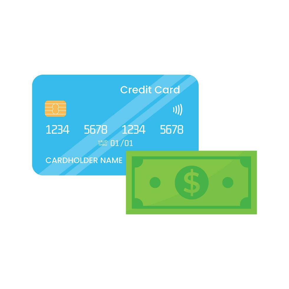 Credit card and dollar bill vector