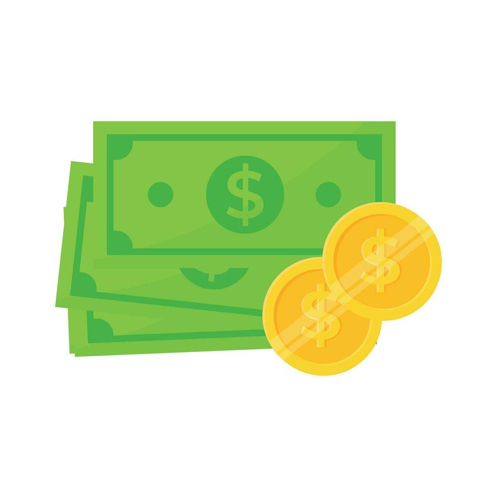 Dollar bills and gold coins vector