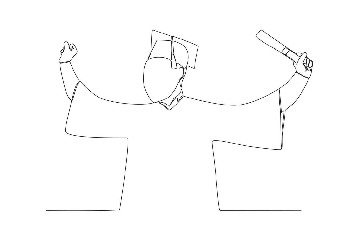 Continuous one-line vector of man students who graduated