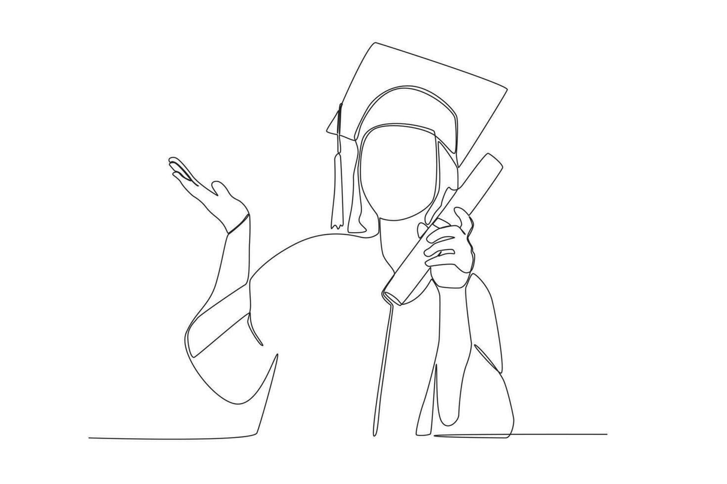 Continuous one-line vector of a female student posing after graduation