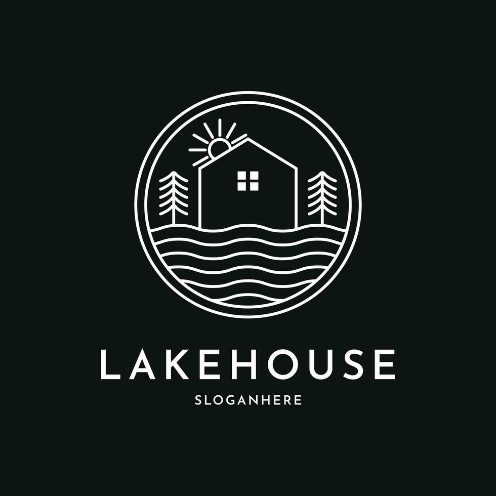 Lake house logo design creative idea minimalist with circle vector
