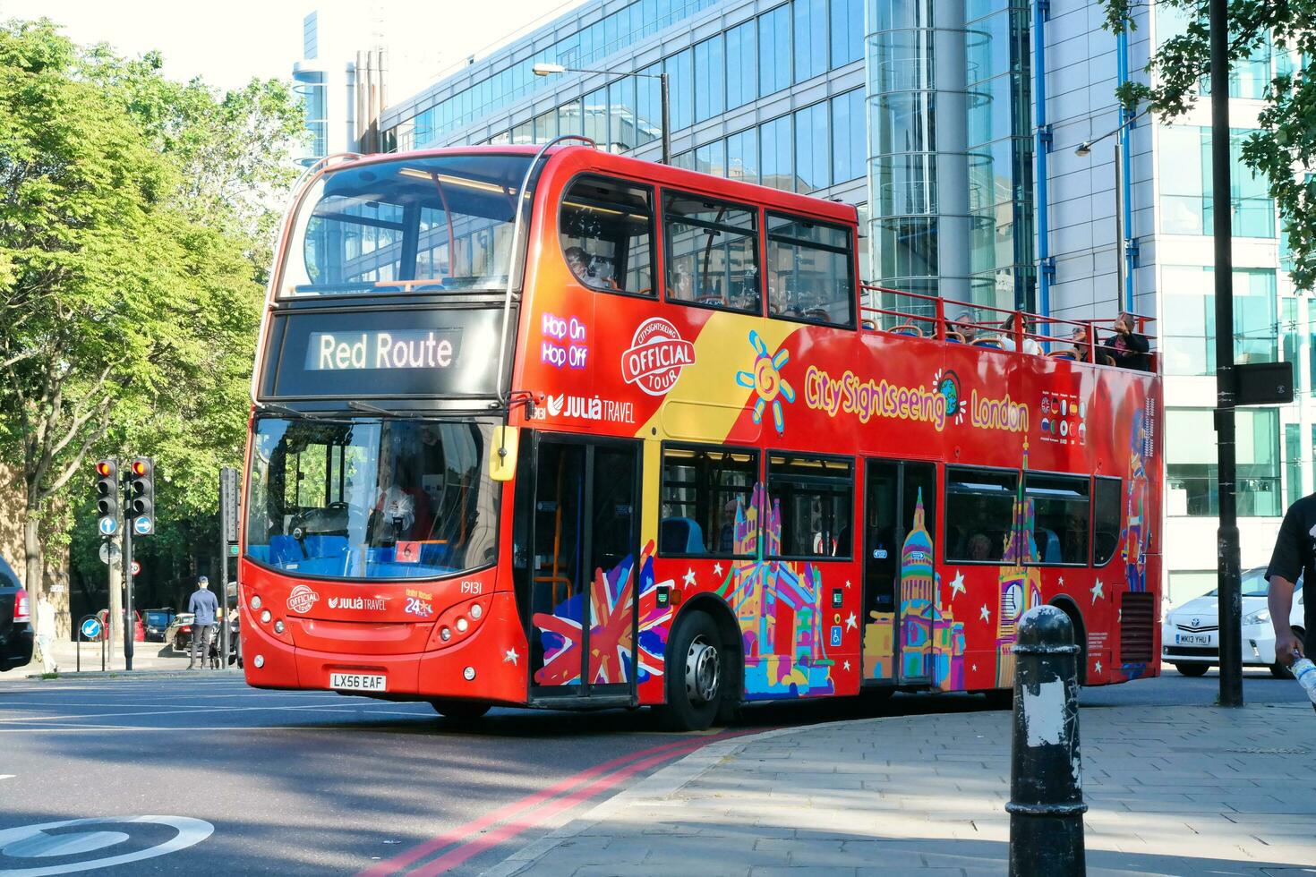 Gorgeous Low Angle view of Bus Service and British Traffic at London Bridge Which is Most Famous and Historical Bridge over River Thames at Central London City of England UK. June 4th, 2023 photo