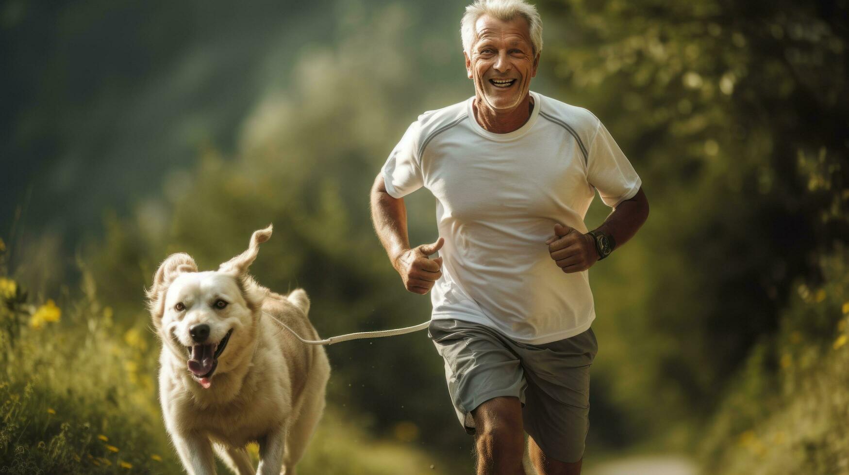 A man jogging with his dog photo