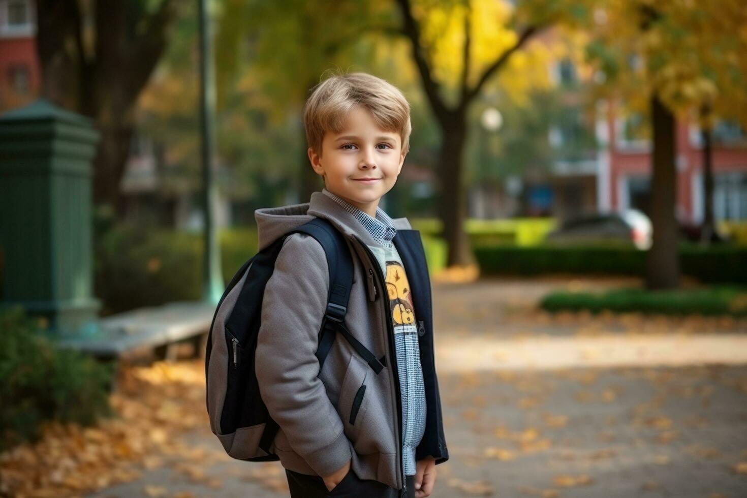 Boy goes to school photo