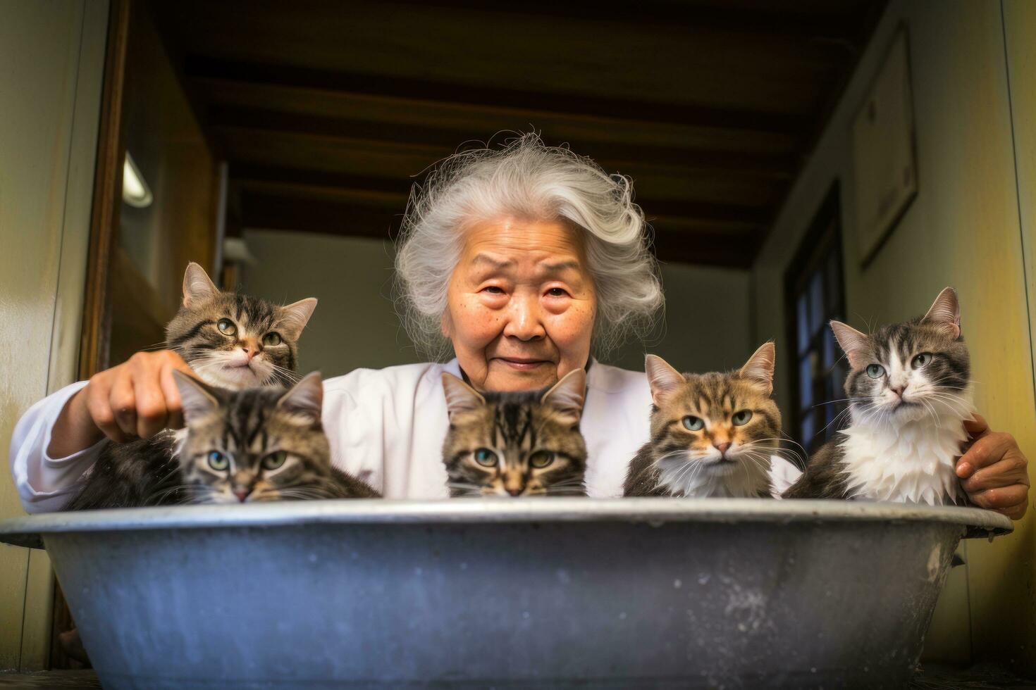 Grandmother with her cats photo