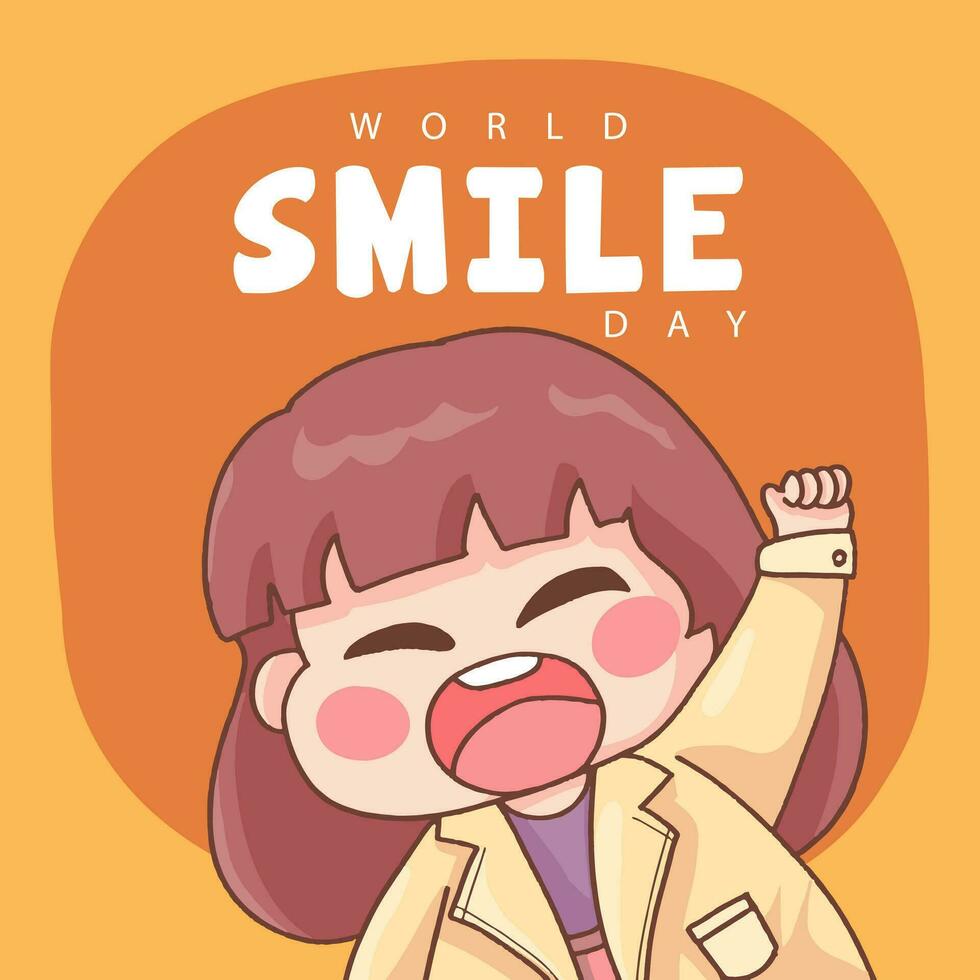A girl is laughing and celebrating world smile day vector
