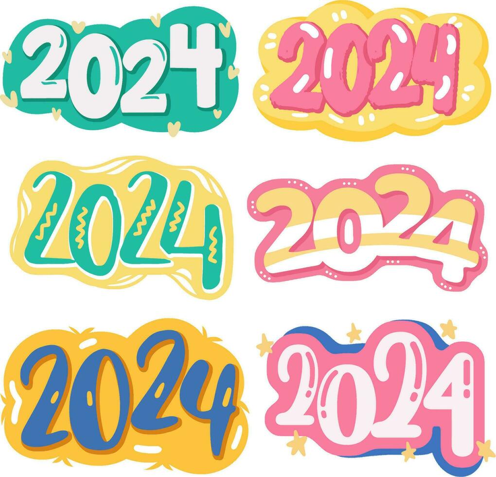 Cute vector big set 2024 happy new year colourful logo text design trends number template modern