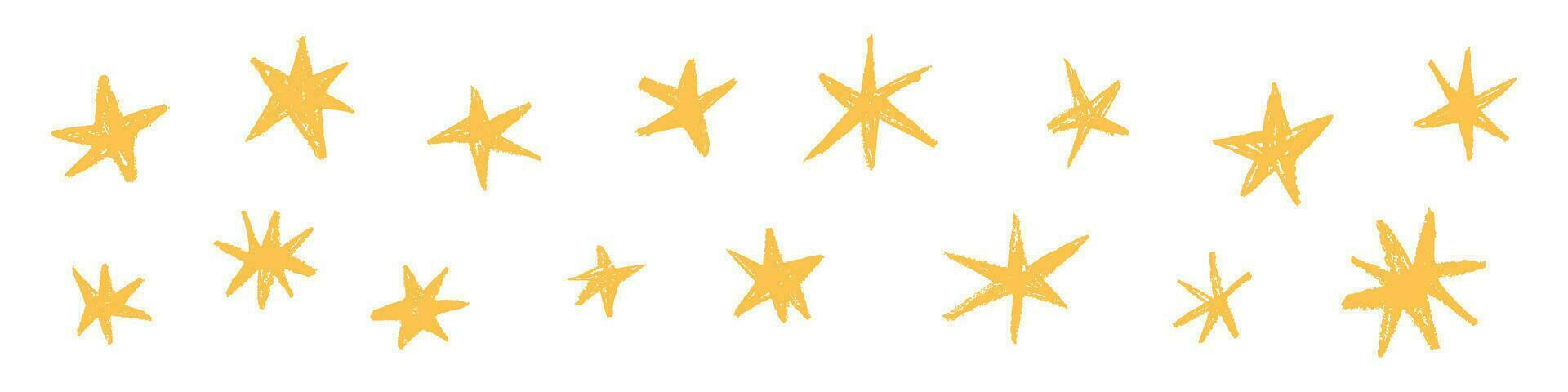 resumen gráfico elementos con juguetón estilo. linda garabatos y garabatos formar formas, amarillo estrellas. plano vector ilustración aislado en blanco antecedentes