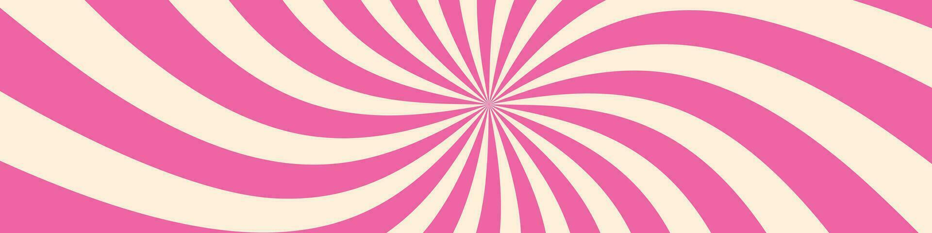 Pink ice cream and candy swirl background, lollipop vortex patterns intermixed with strawberry and circus elements. Retro spiral design. Flat vector illustration isolated