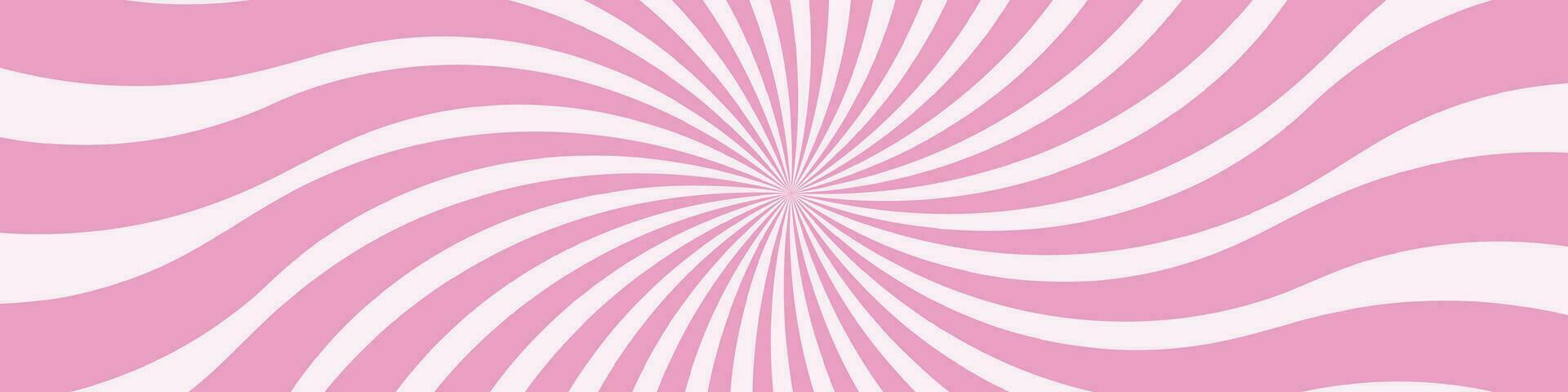 Pink ice cream and candy swirl background, lollipop vortex patterns intermixed with strawberry and circus elements. Retro spiral design. Flat vector illustration isolated