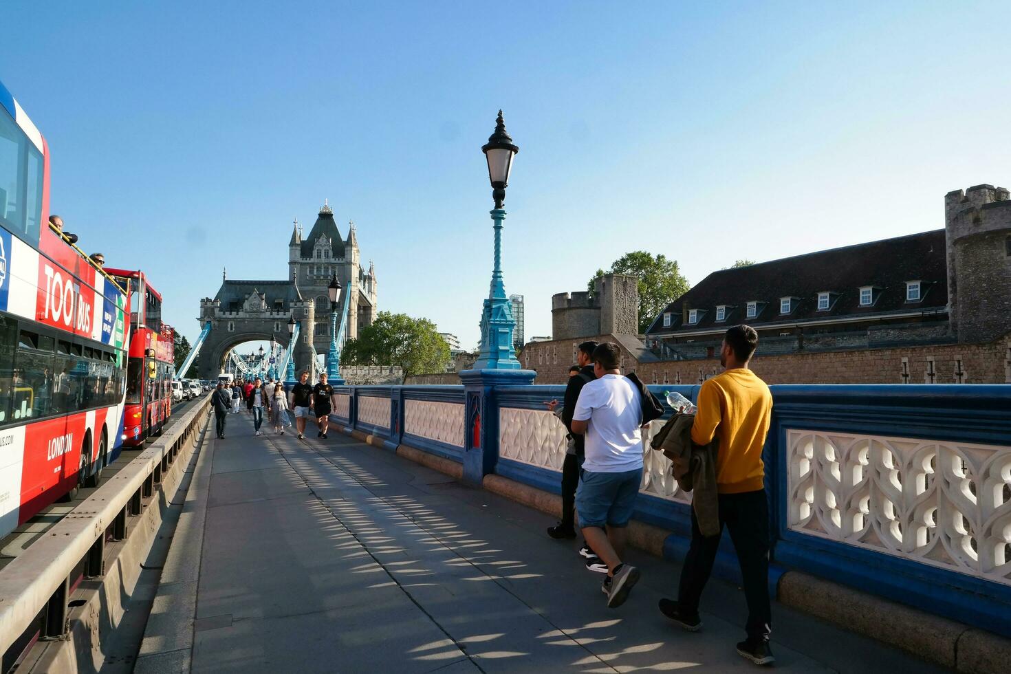 Most Beautiful Image of International Community Tourist People are Visiting Tower Bridge and River Thames at Central London Capital City of England Great Britain UK on Sunny Day of June 4th, 2023 photo