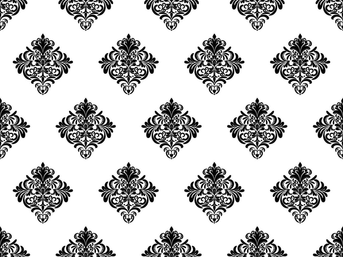 Damask seamless pattern. Black flowers Luxury Royal Wallpaper. Floral Background. vector