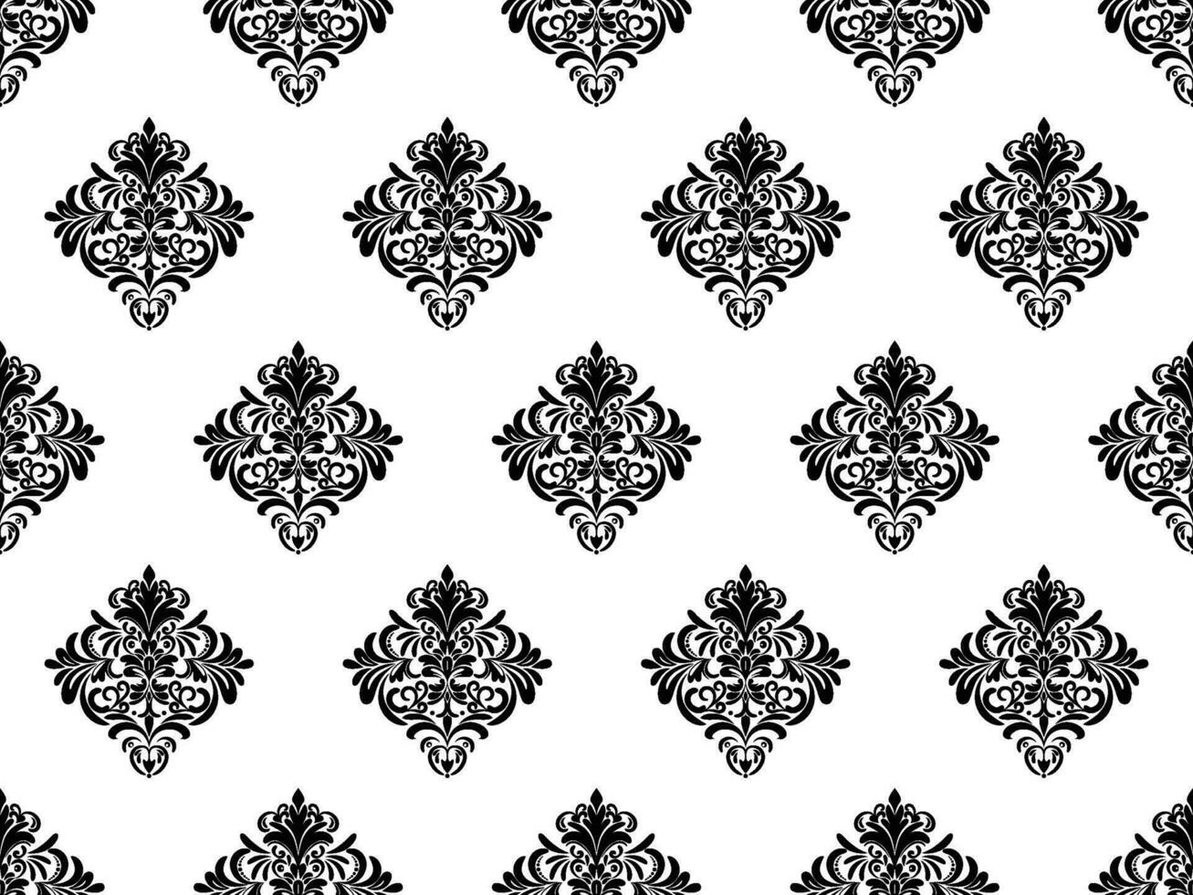 Damask seamless pattern. Black flowers Luxury Royal Wallpaper. Floral Background. vector