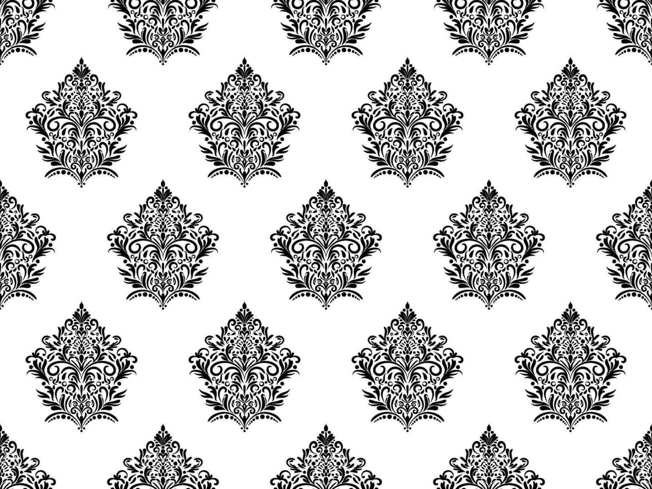 Damask seamless pattern. Black flowers Luxury Royal Wallpaper. Floral Background. vector