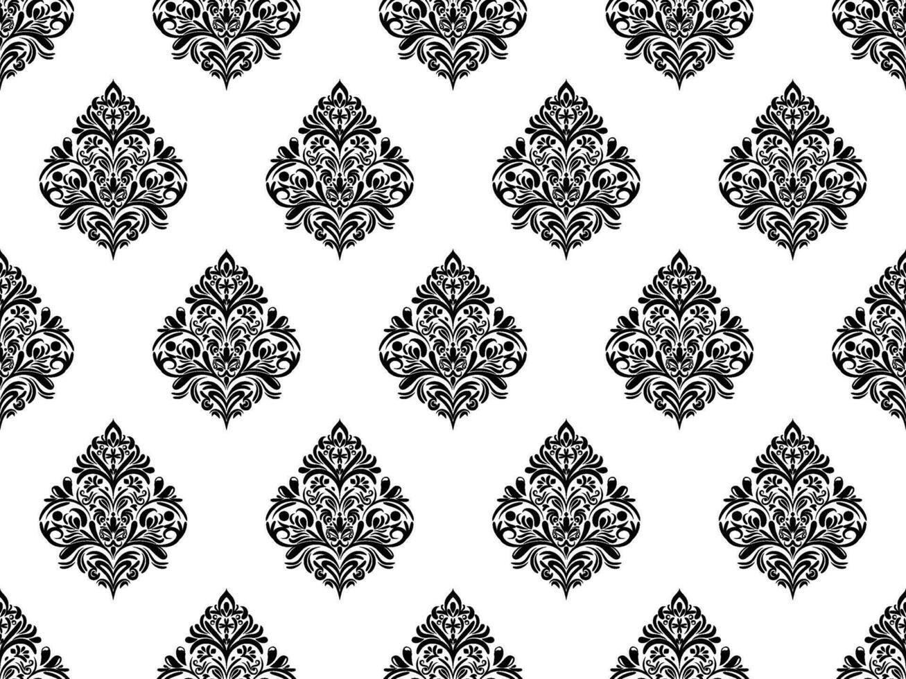 damasco sin costura modelo. negro flores lujo real fondo de pantalla. floral antecedentes. vector