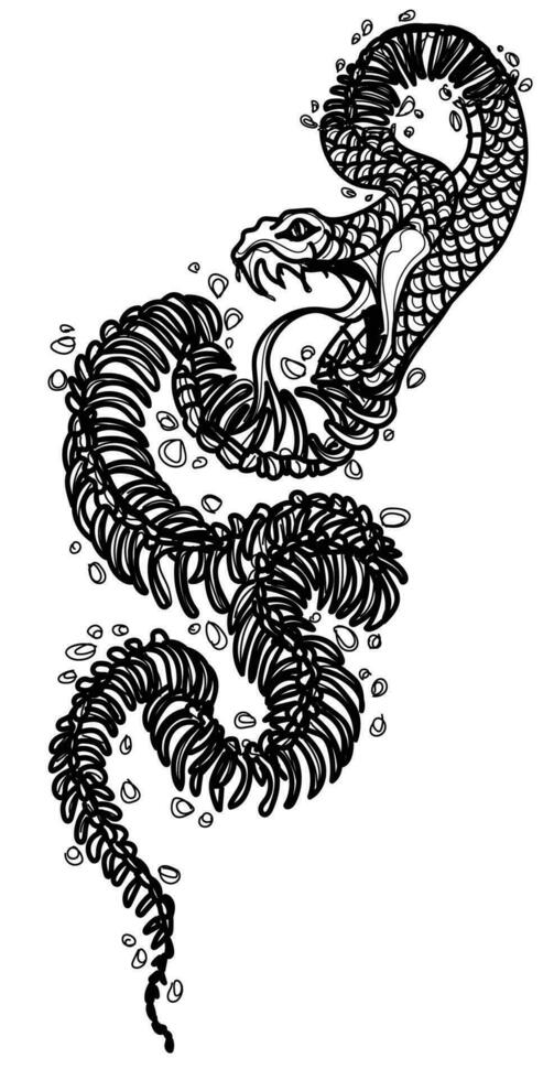 Tattoo art snake remains but the skeleton drawing and sketch vector