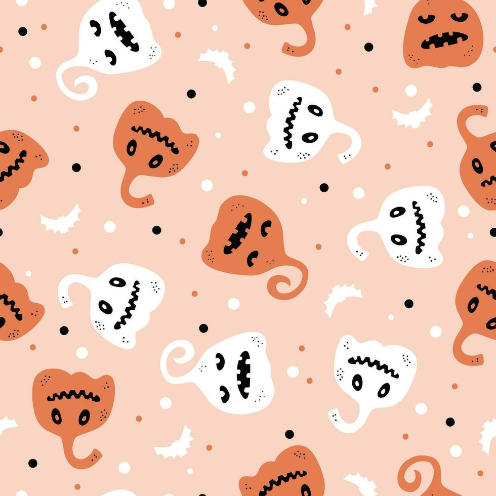 Seamless pattern with hand drawn pumpkins. Cute autumn pattern. Design for greeting card and invitation of seasonal fall holidays, halloween, thsanksgiving, harvest. vector