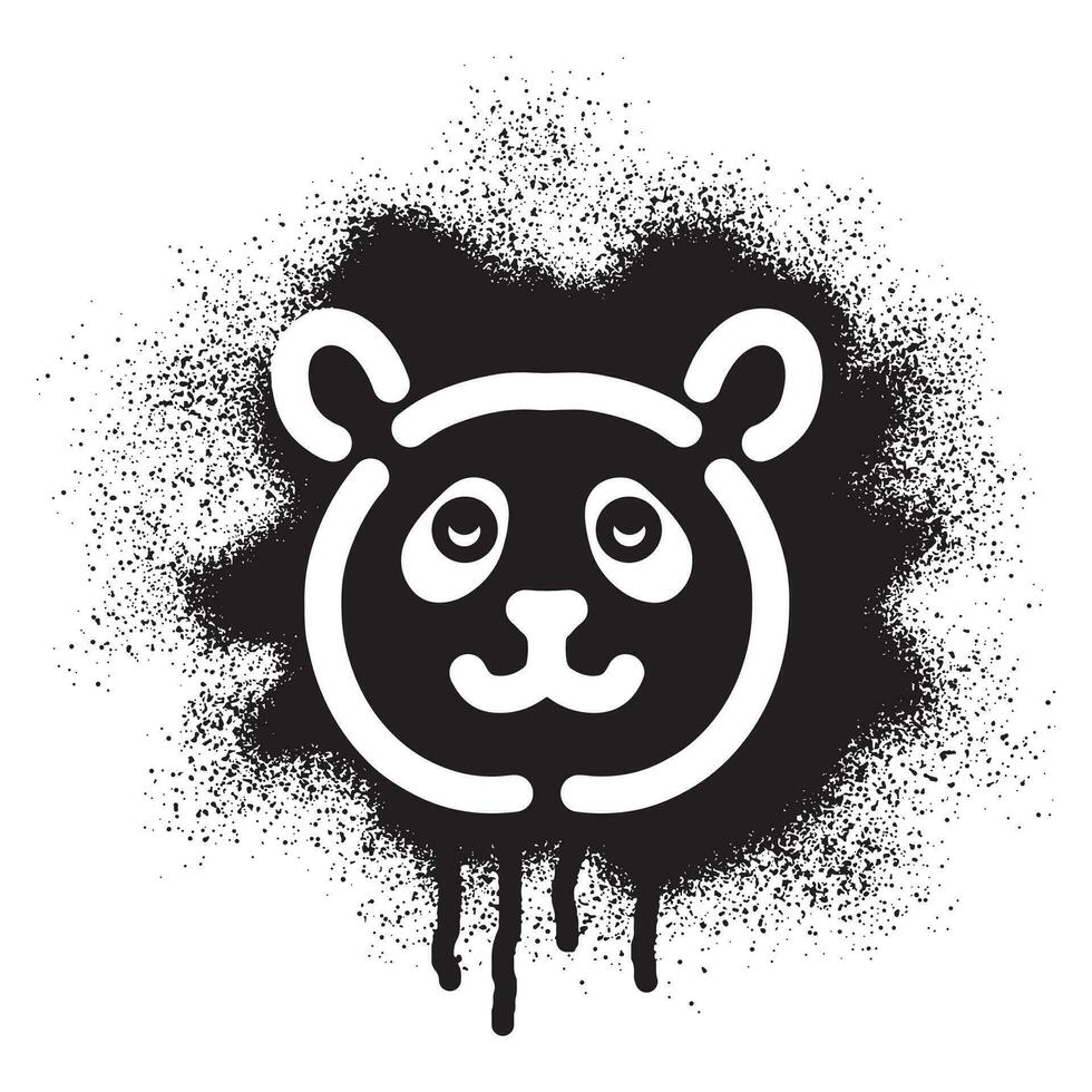 Panda head stencil graffiti with black spray paint vector