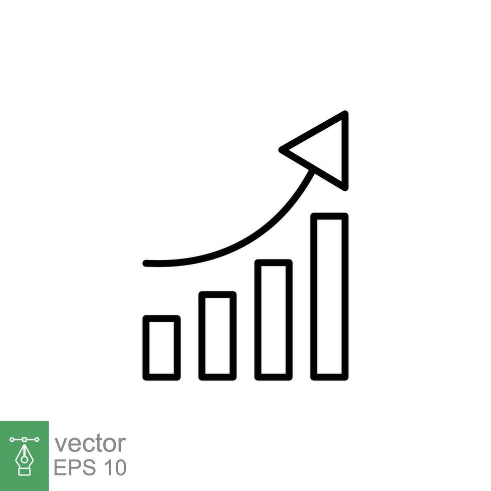 Profit growth icon. Simple outline style. Growing bars graphic with rising arrow, money gain, infographic, business concept. Thin line symbol. Vector illustration isolated on white background. EPS 10.