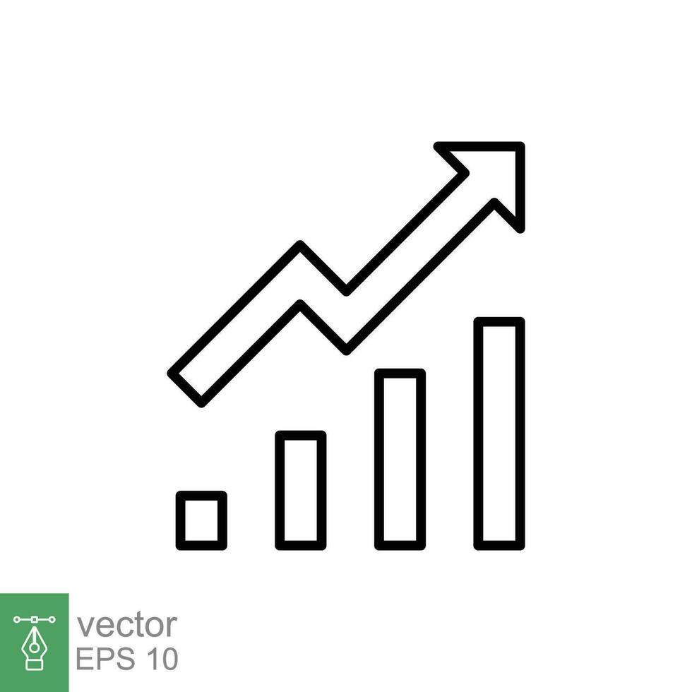 Profit growth icon. Simple outline style. Growing bars graphic with rising arrow, money gain, infographic, business concept. Thin line symbol. Vector illustration isolated on white background. EPS 10.