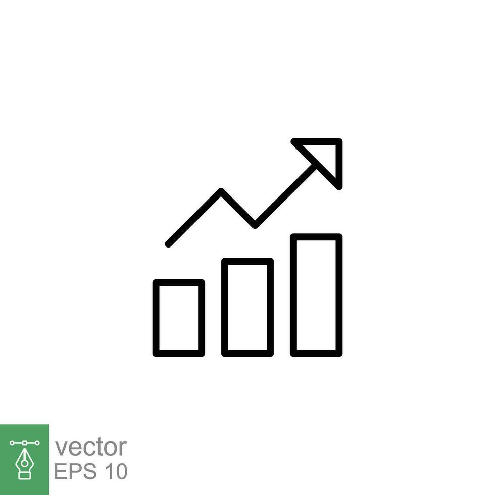 Profit growth icon. Simple outline style. Growing bars graphic with rising arrow, money gain, infographic, business concept. Thin line symbol. Vector illustration isolated on white background. EPS 10.