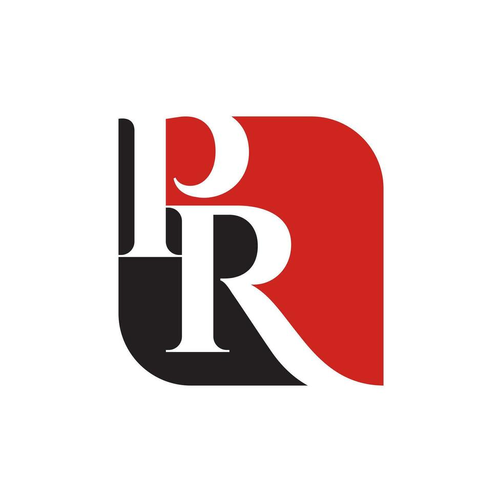 black red PR logo negative space concept isolated on white background. vector