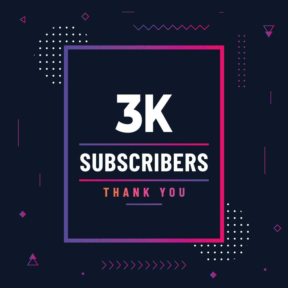 Thank you 3k subscribers or followers. web social media modern post design vector