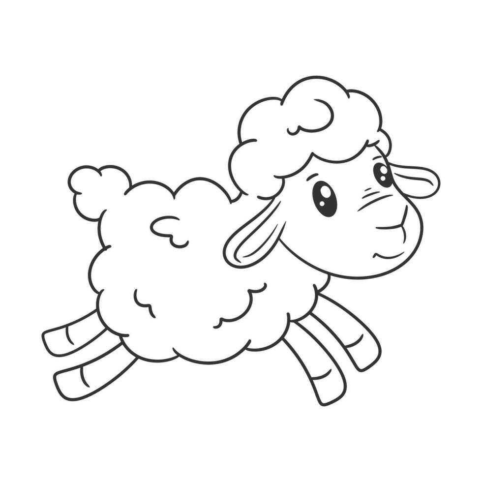 Cute baby lamb is jumping for coloring vector