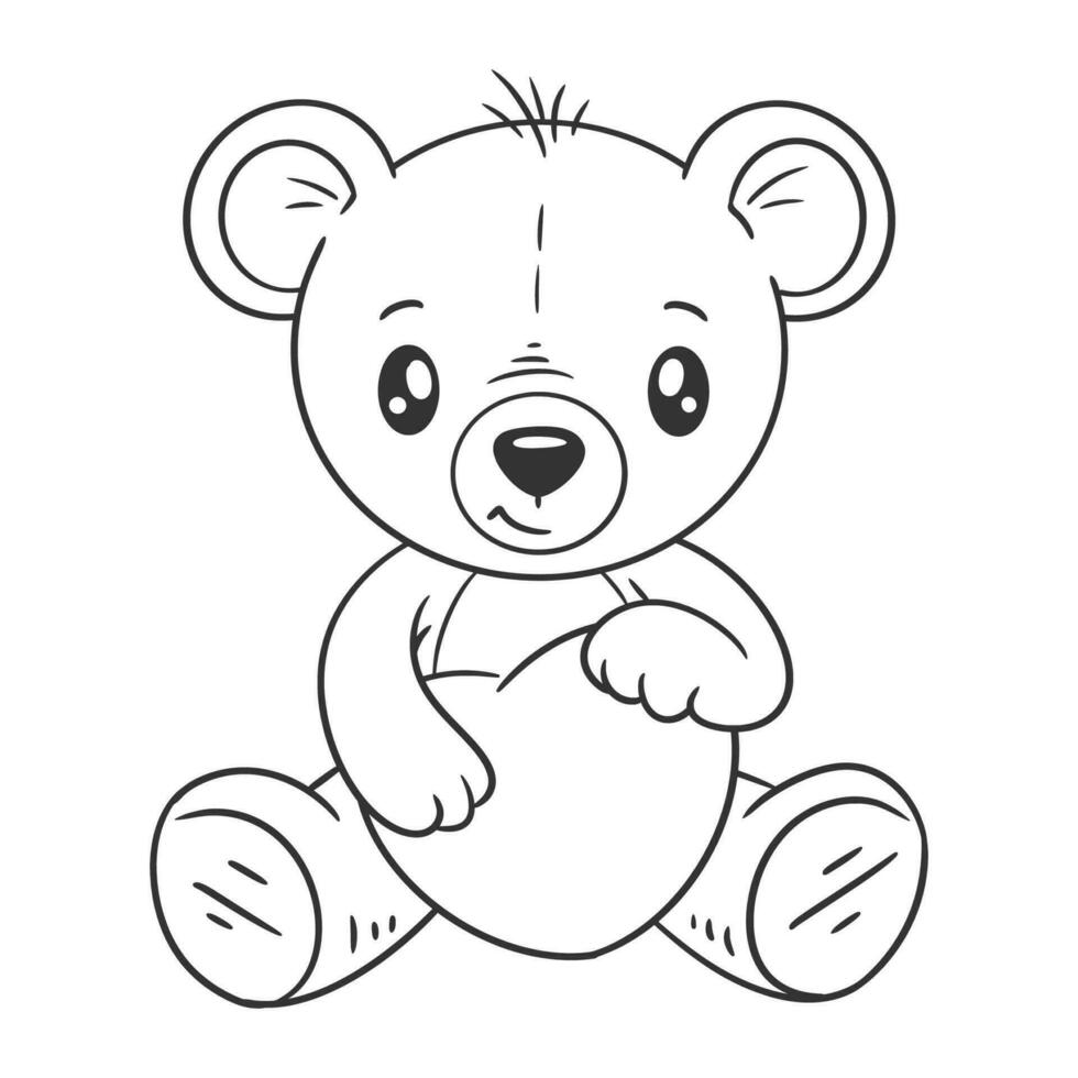 Teddy bear with red heart for coloring vector