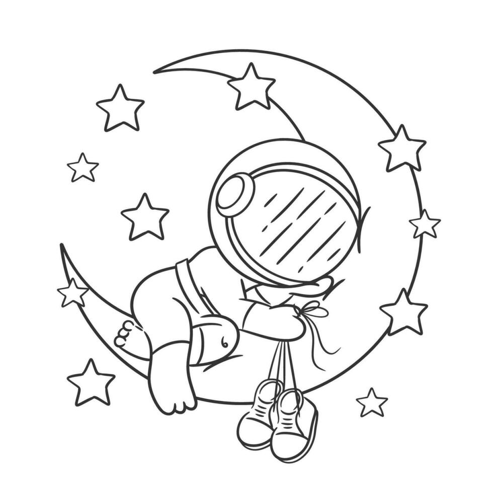 Astronauts are on the moon and sleeping for coloring vector