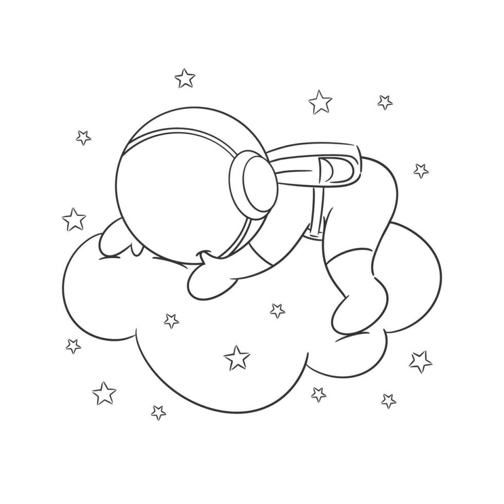 Astronaut is in a cloud and sleeping with the stars for coloring vector