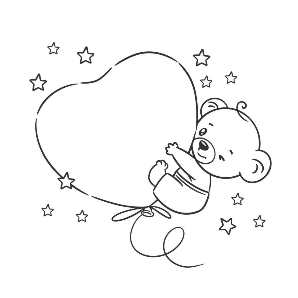oso con globo dibujos animados mano dibujado estilo para colorante vector