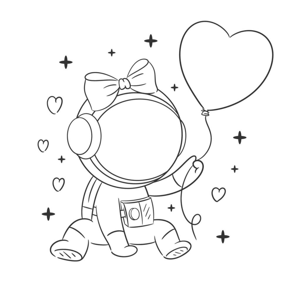 The astronaut is sitting and has a balloon in his hand for coloring vector