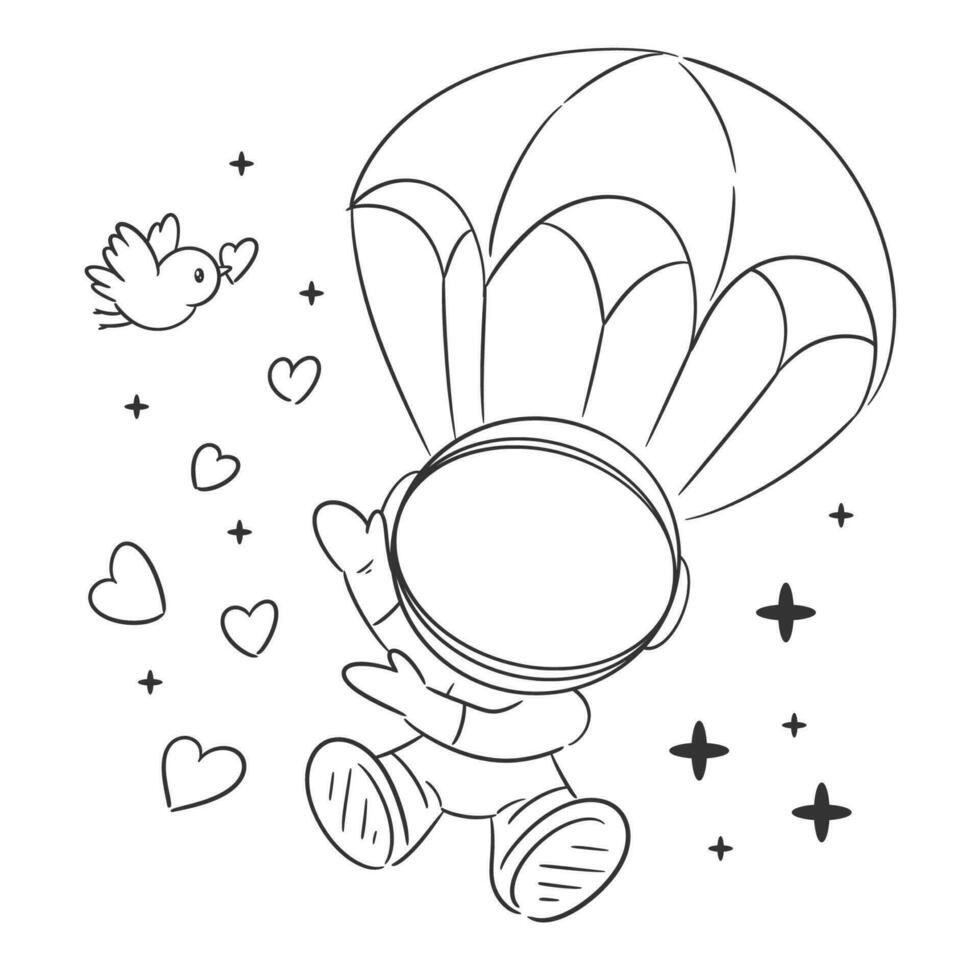 Astronaut is skydiving and spreading love for coloring vector